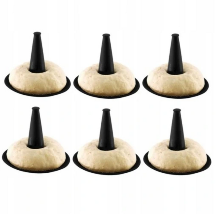 Set 6 forme din silicon pentru covrigi/gogosi, Zola, rezistente la temperaturi pana la 220 grade C, 12.5x10 cm, negru