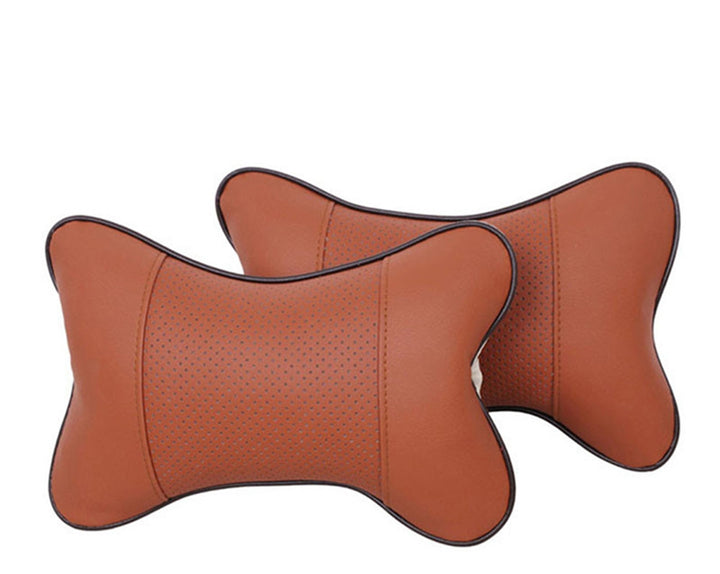 Set 2 perne confortabile de masina, Zola®, pentru cap si gat, prindere tetiera, piele ecologica, maro, 26x18x6 cm