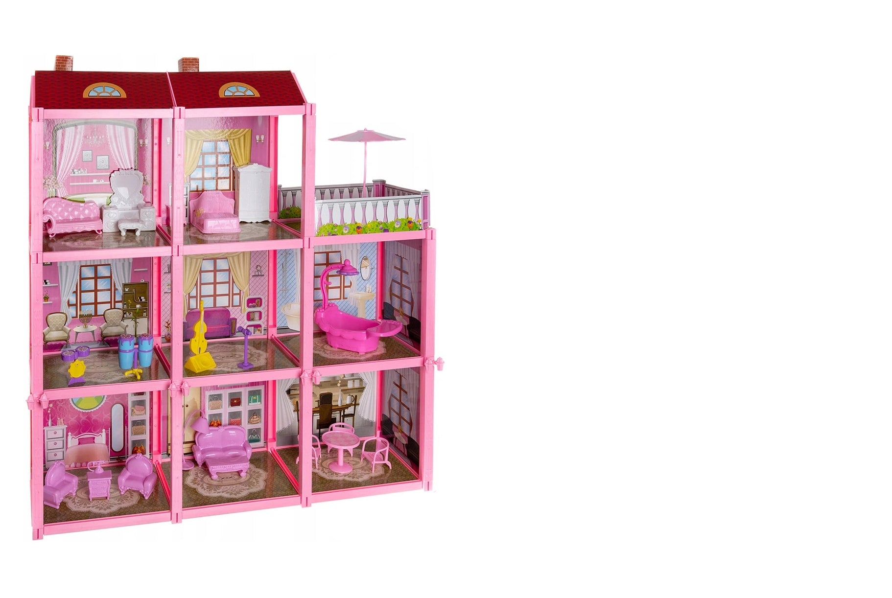 Casuta de papusi din plastic, Zola®, complet utilata , 3 etaje, 17x60x65 cm