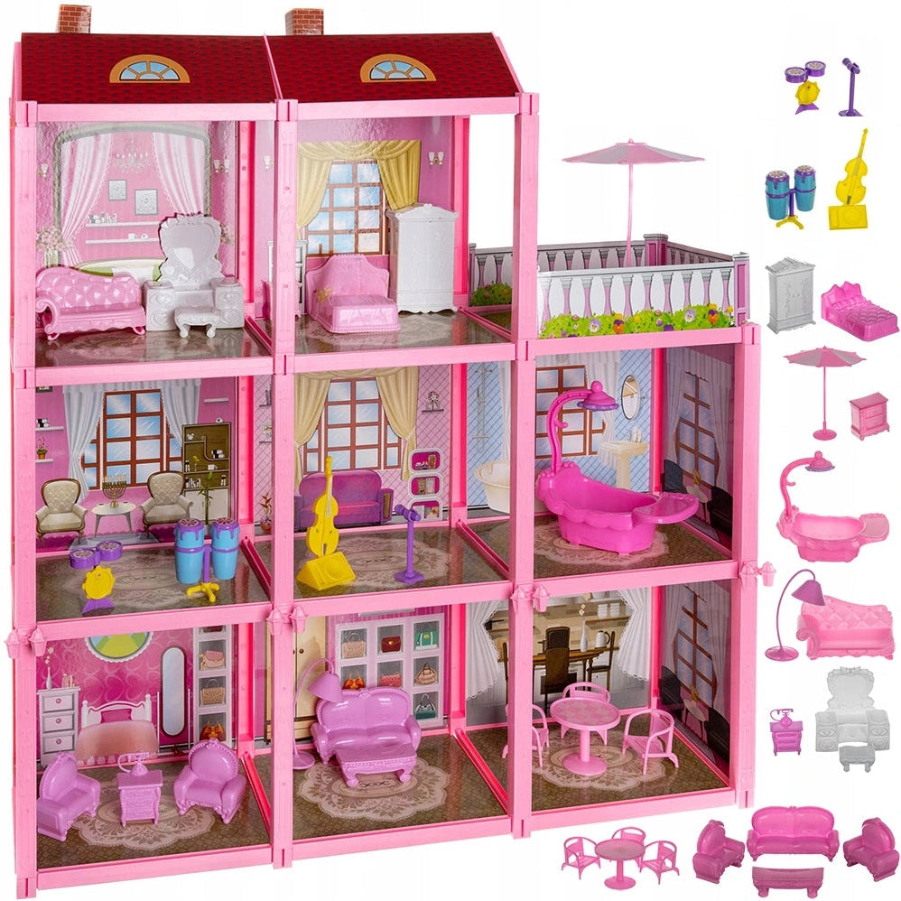 Casuta de papusi din plastic, Zola®, complet utilata , 3 etaje, 17x60x65 cm