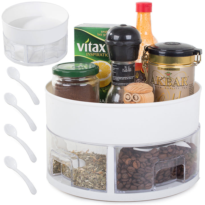 Organizator rotativ, pentru bucatarie Zola®, sertare de condimente si lingurite din plastic, rotund, 13x22,5 cm