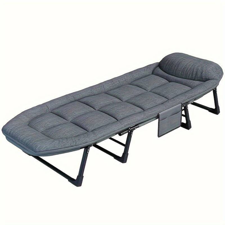 Pat pentru camping pliabil, Zola, reglare spatar in mai multe etape, saltea moale, mecanism de blocare, sarcina maxima suportata 120 kg, husa pentru depozitare, lungime totala 190 cm, gri