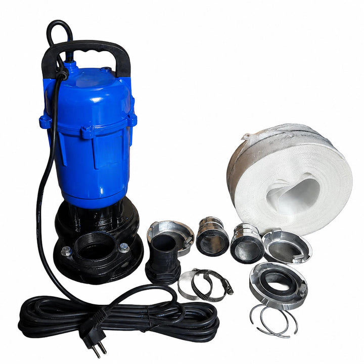 Pompa submersibila apa murdara, Zola, cu tocator, 750 W, debit 15960 l/h, furtun 2" inclus, corp fonta, conector fast fix, albastru