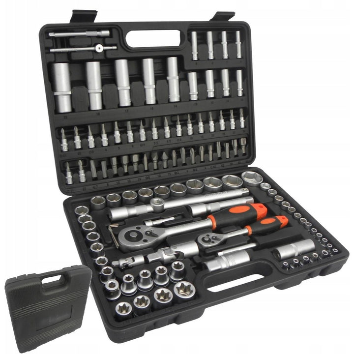 Set scule 108 piese, Zola, chei tubulare 1/2"/1/4" si biti, TORX/VP/pH/Plat, din otel crom-vanadiu, valiza depozitare, negru