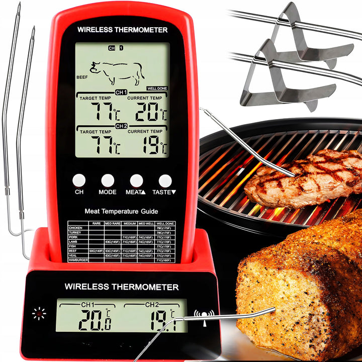 Termometru digital pentru carne, Zola, 2 sonde inox, afisaj LCD, interval -50-300°C, pentru gratar, cuptor si afumare