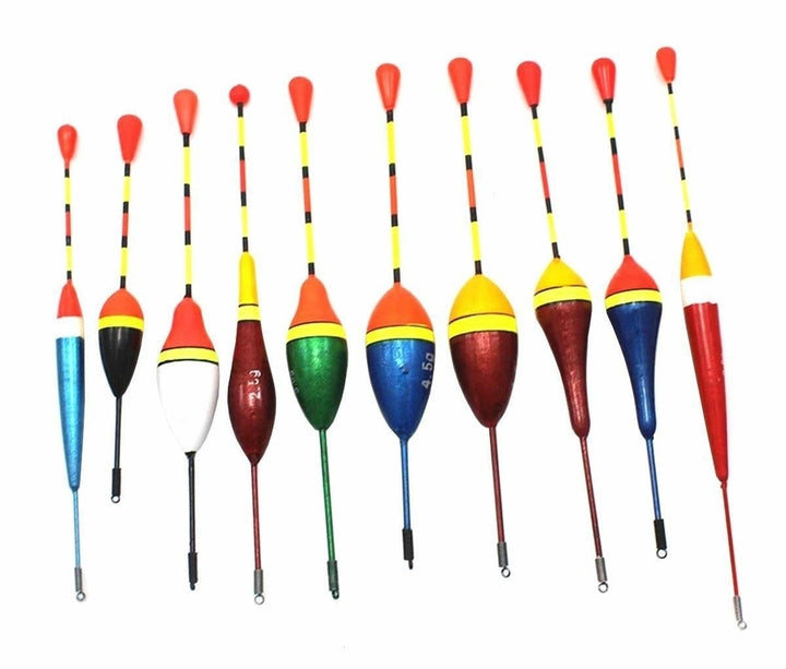 Set 10 flotoare pentru pescuit, Zola®, greutate plutitoare 0,8 g la 4,5 g, plastic, multicolore