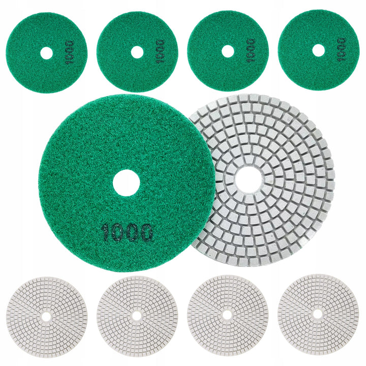 Set 10 discuri diamantate pentru lustruit si slefuit, Zola, diametru 80 mm, granulatie 1000, prindere velcro, pentru gresie, piatra, ceramica, marmura, tigla, teracota, folosire uscata si umeda, verde