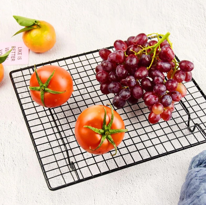 Grila metalica pentru racirea prajiturilor si a produselor de patiserie, Zola®, din otel, rezistenta la temperaturi mari, neagra, 27x25 cm