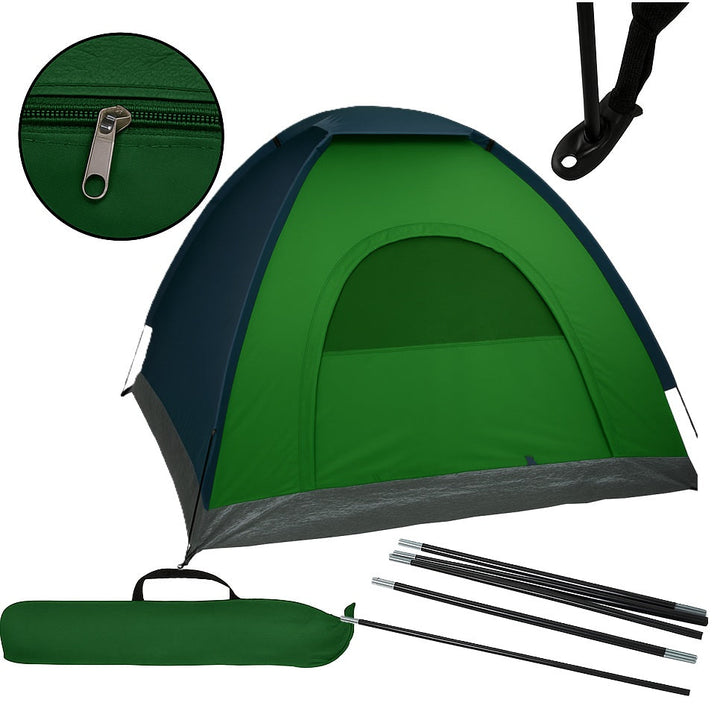 Cort camping 2 persoane, Zola®, plasa pentru insecte, impermeabil, husa, 180 x 180 x 135 cm, verde/albastru