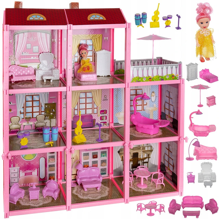 Casuta de papusi din plastic, Zola®, complet utilata , 3 etaje si o papusica, 17x60x65 cm
