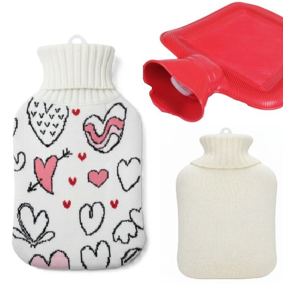 Perna pentru apa calda, Zola, capacitate 2l, model inimi roz, din cauciuc, alba
