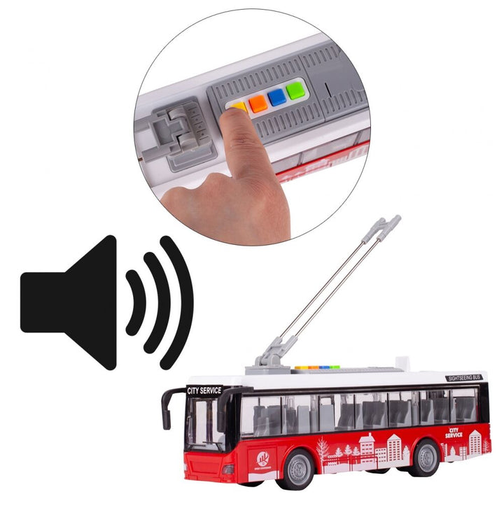 Autobuz/troleibuz din plastic, Zola, cu lumini si sunete, 27 x 8.5 x 6 cm