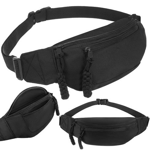 Borseta sport de talie unisex, Zola, 2 compartimente cu fermoar, curea reglabila 90-130 cm, material Oxford,neagra