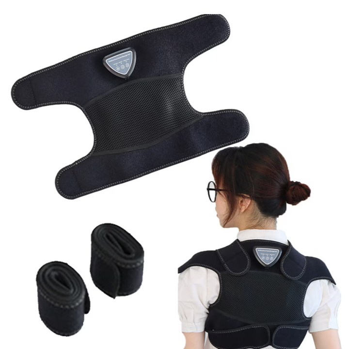 Aparat masaj cu incalzire, Zola, pentru spate, umeri si genunchi, 3 moduri masaj, fixare velcro, alimentare USB-C, 52 x 28 cm, negru