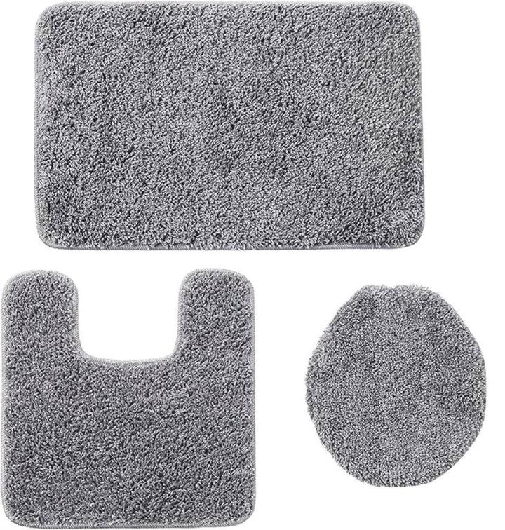 Set covor de baie, Zola®, 3 piese, pufos, anti-alunecare, fibre absorbante, gri deschis, 80x50 cm
