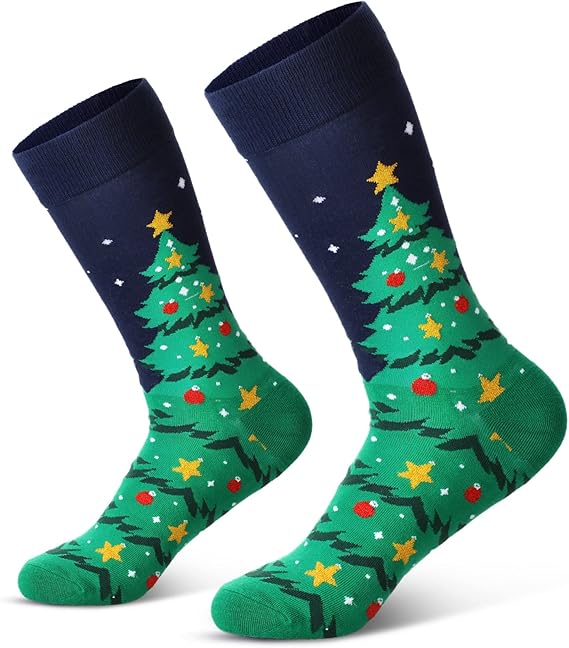 Sosete cu tematica de Craciun, Zola, calduroase, model brazi verzi, tricot din poliester, marime 37-44