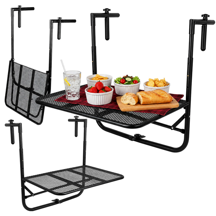 Masa balcon pliabila, Zola, suspendabila, reglabila pe inaltime, 60 x 40 cm, suporta 30 kg, metal, neagra