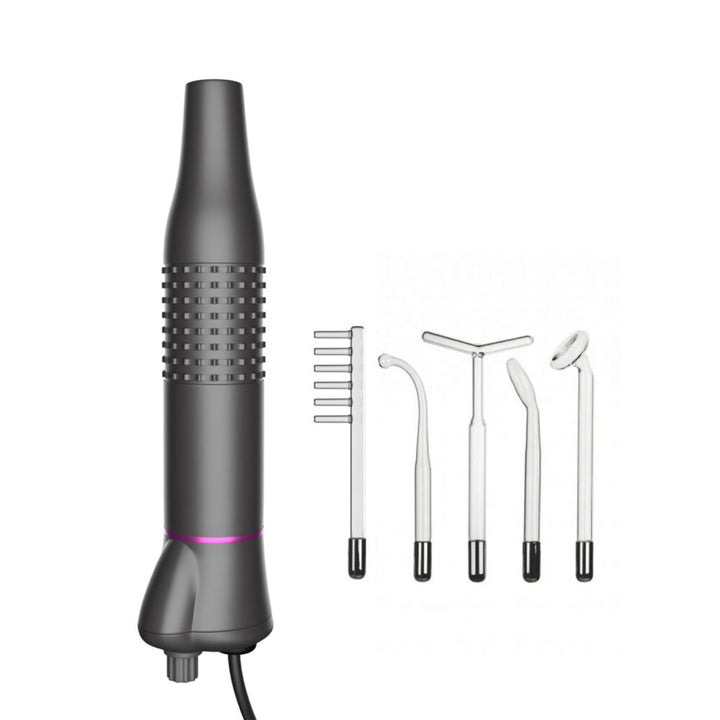 Electroderm portabil pentru tratament cosmetic, Zola, frecventa inalta, pentru acnee, riduri, controlul petelor, cearcane, ten, par seboreic, stimulator scalp, infrumusetare,celulita,  5 capete interschimbabile, negru
