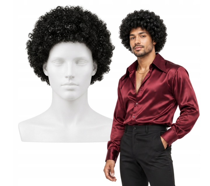 Peruca afro din par sintetic, Zola, fixare banda elastica, poliester, 35 x 37 x 23 cm, neagra