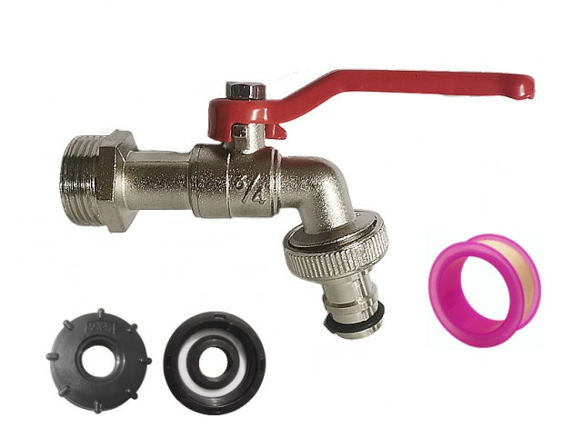 Robinet pentru scurgere 3/4 bazin IBC, Zola, din alama, diametru filet rezervor 60 mm, argintiu/negru