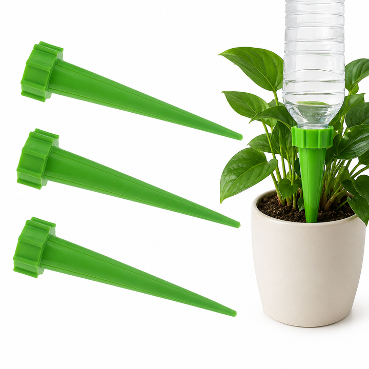 Set 3 dispozitive irigatoare pentru plante de camera, Zola®, pentru sticle pet 2 l, plastic, 13x3 cm, verde