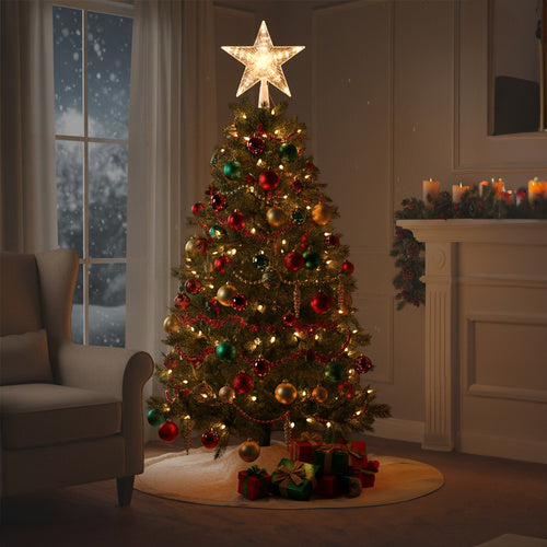 Varf decorativ pentru brad de Craciun, Zola, stea LED, alb cald, alimentare baterii, plastic, 20 x 17 cm