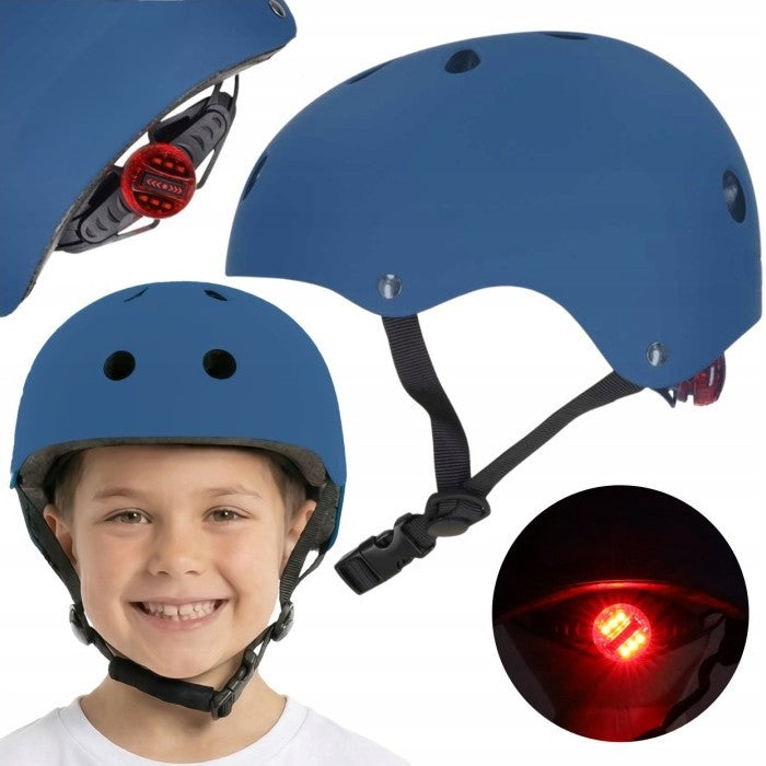 Casca protectie bicicleta copii, Zola, marimea M 55-58 cm, lumina LED 3 moduri, reglare rotita, ventilatie, usoara, albastru