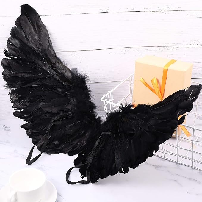 Aripi pentru Halloween, Zola®, model ingerul intunecat, negre, 60 x 25 cm