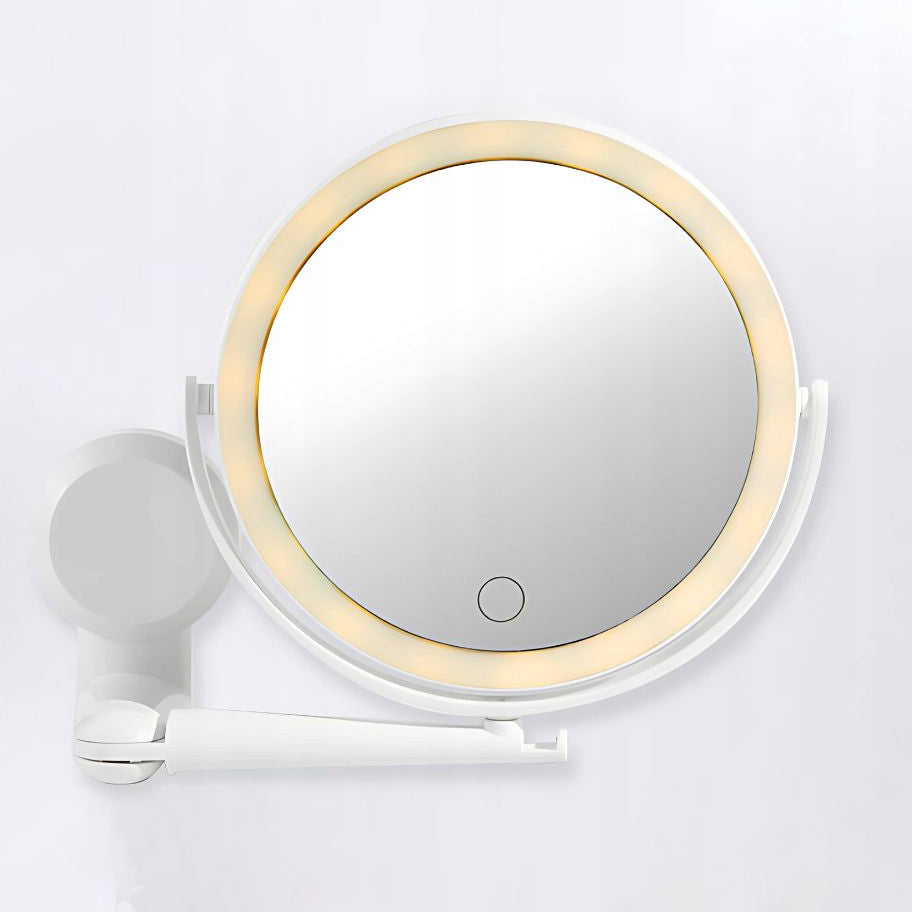 Oglinda cosmetica LED cu suport, Zola, 3 moduri iluminare, marire 1x-5x, suport autoadeziv, 360°, brat reglabil, diametru 17,7 cm, alba