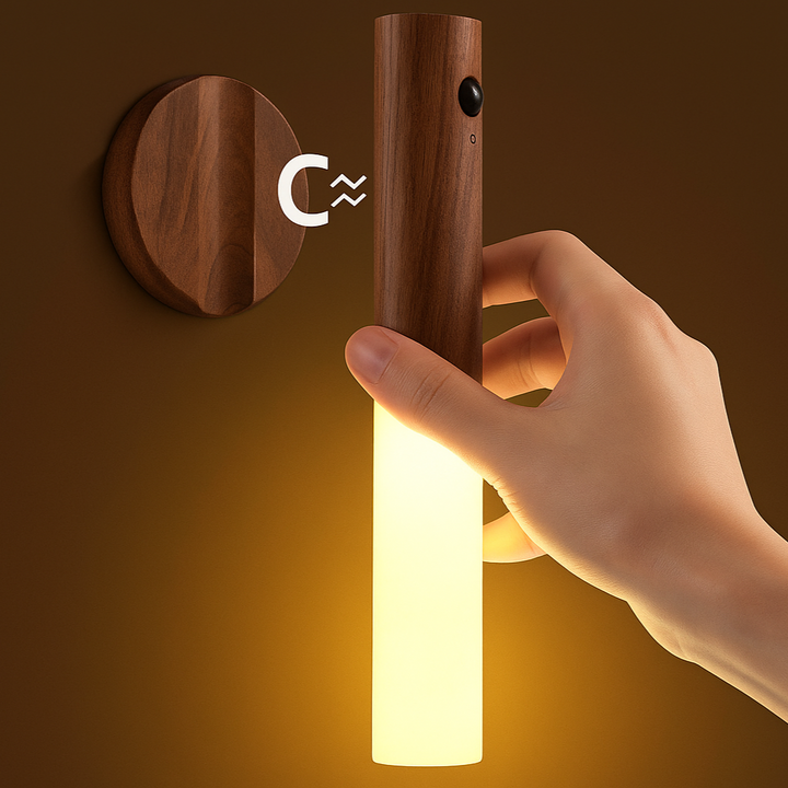 Lampa LED de perete cu senzor de miscare, Zola,  suport magnetic, portabil, ON/OFF ,AUTO, incarcare USB C, lumina calda, 18x2.5 cm, maro inchis