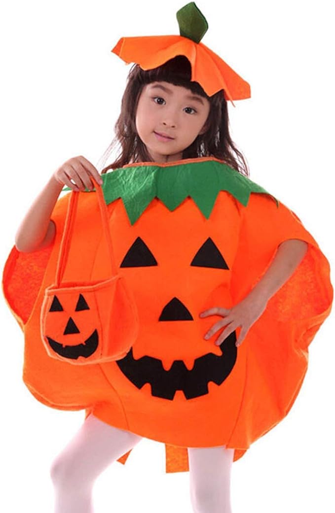 Set costumas Halloween copii dovlecel, Zola®, 3 piese, costum, palarie si geanta, 3 ani +