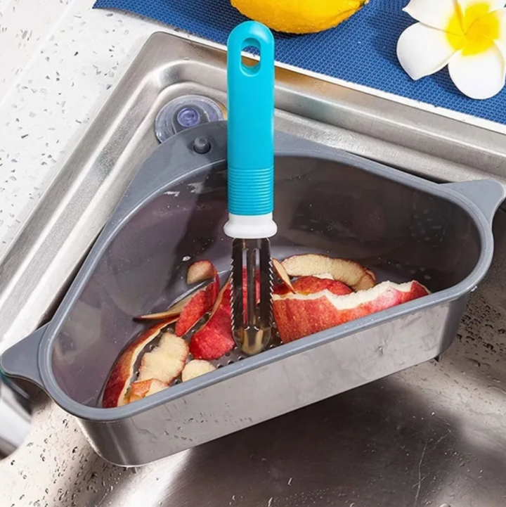 Organizator bucatarie  multifunctional de colt pentru chiuveta, Zola®, plastic, 9x14x21 cm, gri