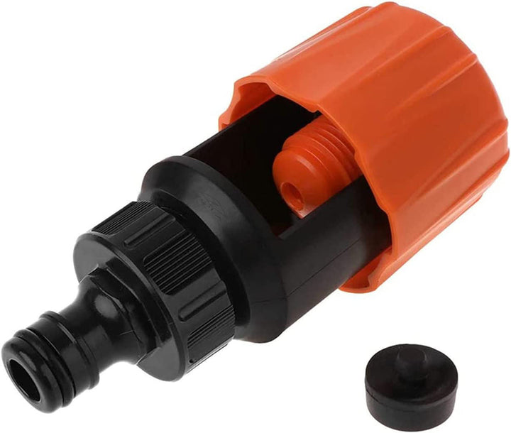 Conector pentru furtun si adaptor cu filet exterior, Zola®, din plastic, 11x5 cm, negru/ portocaliu
