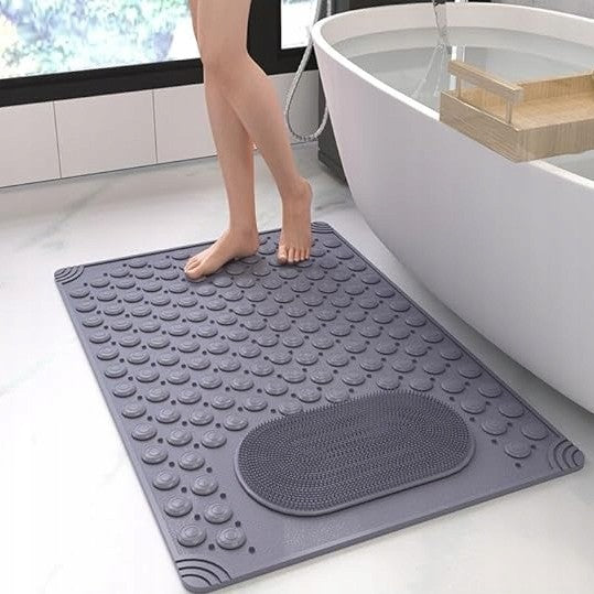 Covoras antiderapant pentru cada si dus, Zola, suprafata de masaj pentru talpi, prindre ventuze, 68 x 35 cm, gri
