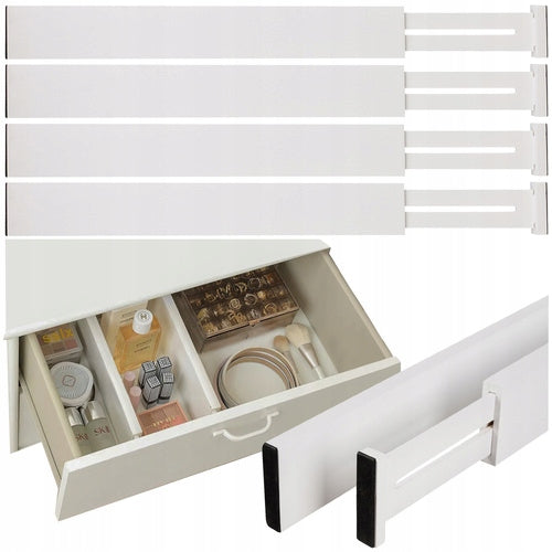 Set 4 organizatoare multifunctionale sertar, Zola, bambus, reglabile, spuma EVA pentru protectie, 42-56 x 6 x 1.5 cm, albe