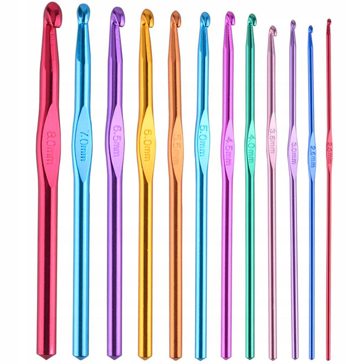 Set de crosetat, Zola®, 12 piese, marimi si culori diferite, de la 2 mm la 8 mm