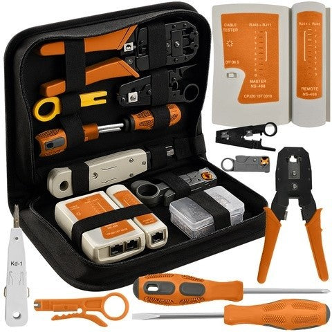 Kit instrumente de retea si tester cabluri XXL, Zola, compatibil mufe cabluri retea si telefonice, RJ45/RJ11, husa depozitare, 27 x 15.5 x 6 cm