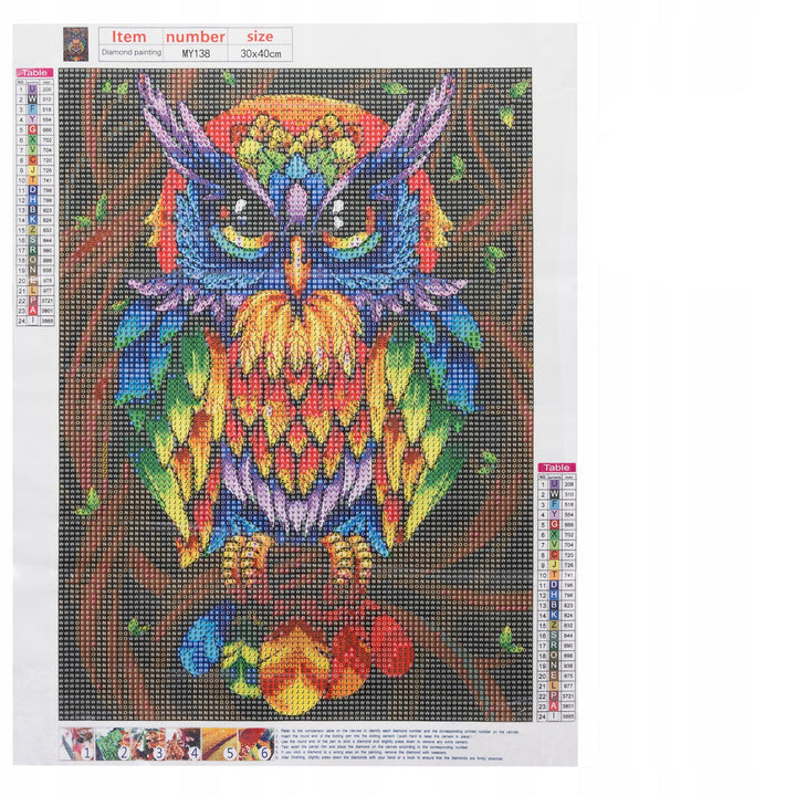 Goblen mozaic cu diamante, Zola®, Bufnita inteleapta, 30x40 cm
