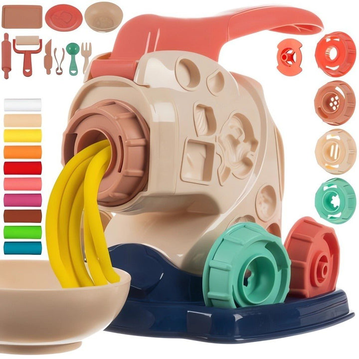 Set de joaca cu plastilina, Zola®, Masina de paste cu accesorii si 10 culori plastilina,  16 x 18 x 14 cm