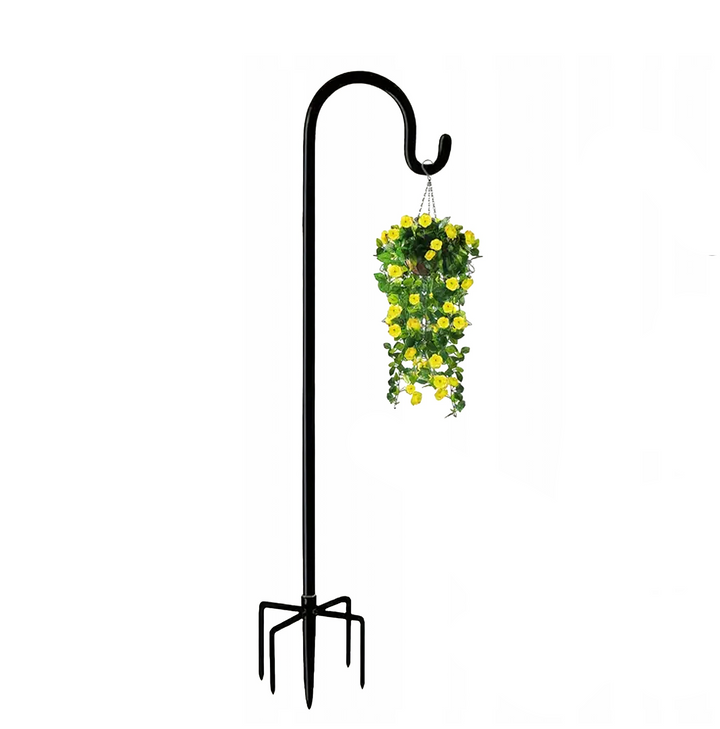 Suport de gradina cu carlig, Zola, ideal pentru ghivece de flori, felinare si decoratiuni, 80 cm, negru