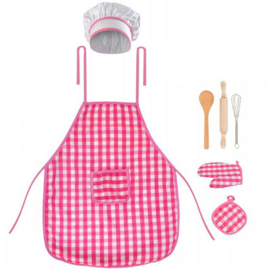Set bucatar pentru copii, Zola®, Sort, boneta, manusa si ustensile, alb si roz