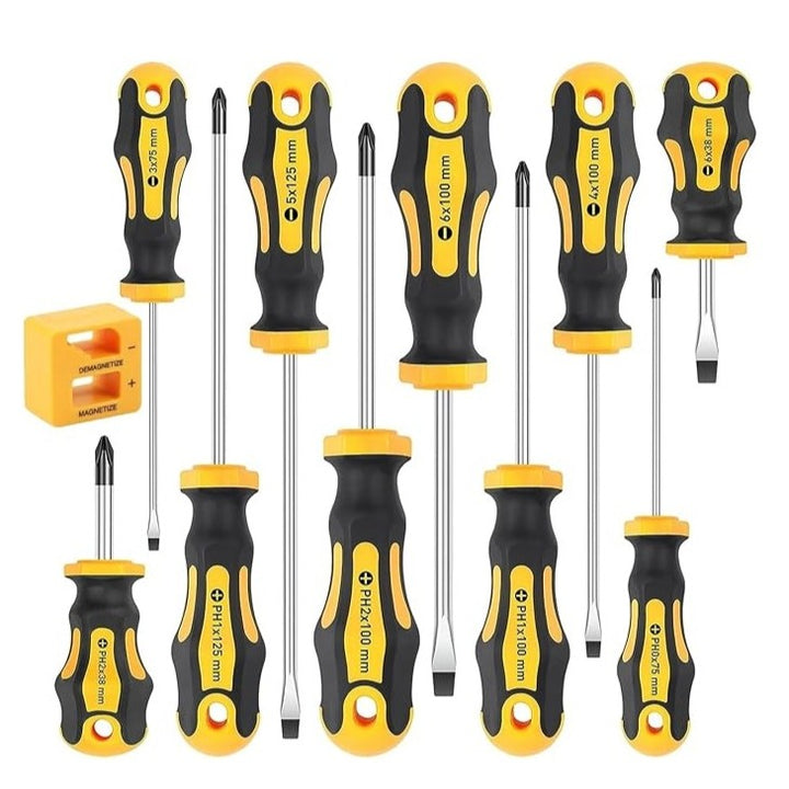 Set 10 surubelnite magnetice, Zola, drepte si in cruce, dimensiuni diferite 38-125 mm, manere ergonomice, otel crom vanadiu