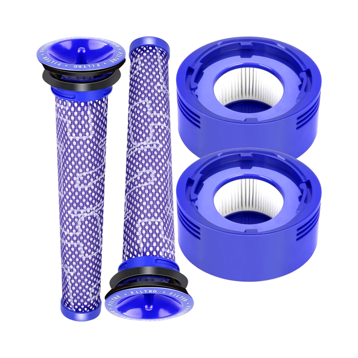 Set 4 filtre aspirator, Zola, 2 filtre HEPA lavabile, 2 prefiltre, compatibil cu Dyson V7 si V8, usor de curatat, material durabil, violet