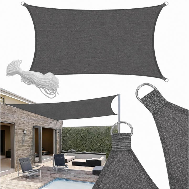 Prelata/copertina pentru umbrire, Zola, 2 x 3 m, dreptunghiulara, protectie UV, HDPE 160 g/m², agatatoare, gri