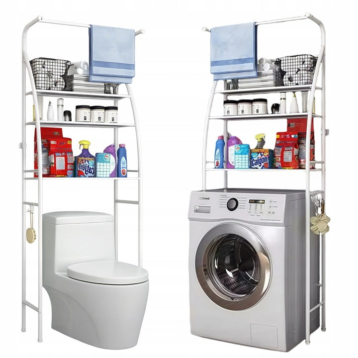 Raft depozitare peste toaleta/masina de spalat, Zola, 3 polite, suport organizator, otel inoxidabil/plastic, 65 x 25 x 175 cm, alb