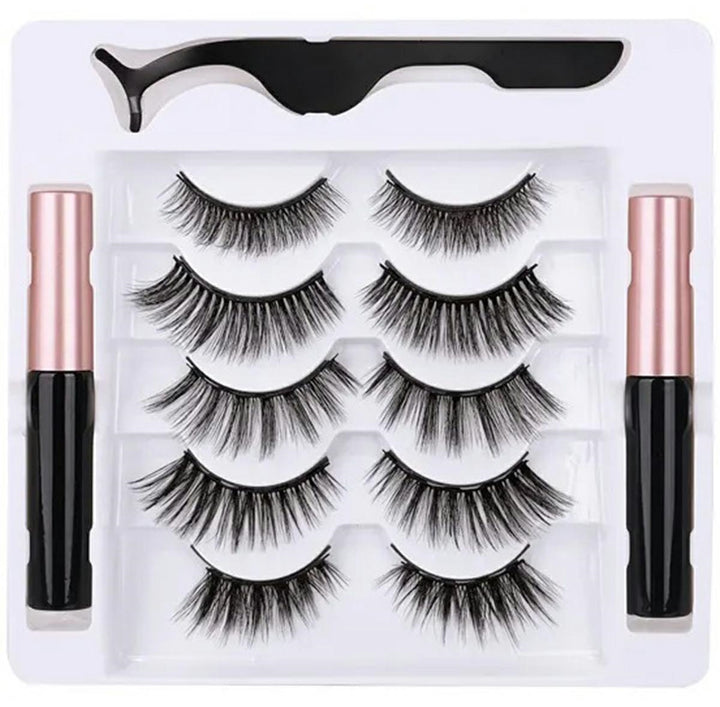 Set 5 perechi de gene magnetice, UBX, pensete si eyeliner, plastic, rezistente la apa, negre
