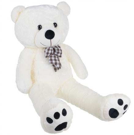 Ursulet de plus gigantic, Zola, 100 cm, funda carouri, corp flexibil, umplutura bumbac PP, poliester moale, crem