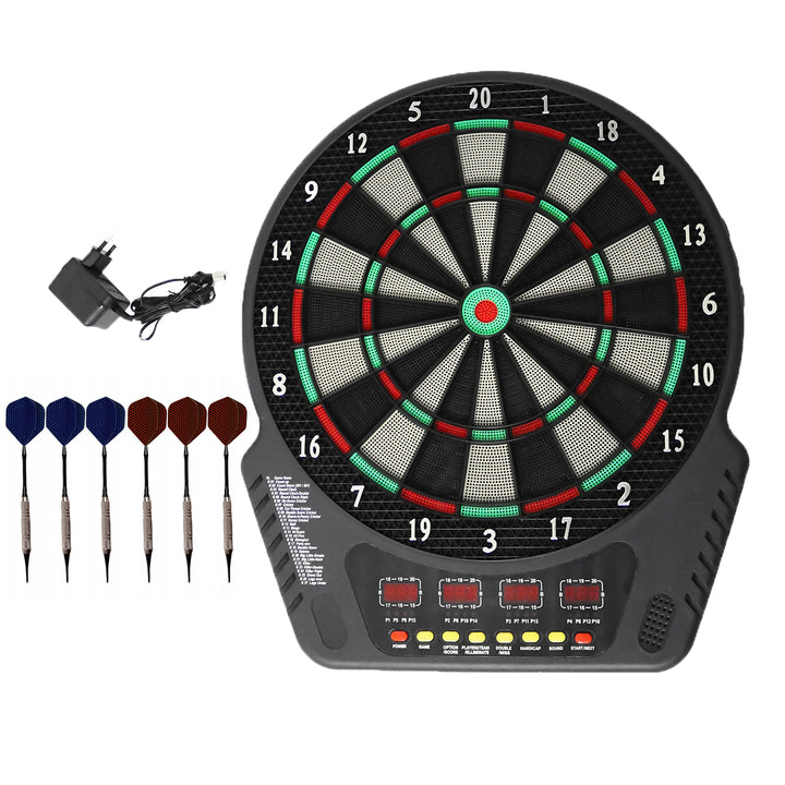 Darts electronic, Zola, 4 afisaje, 6 sageti,  24 de varfuri, 27 jocuri in 243 combinatii, volum reglabil pe 8 niveluri,  43 x 51.5 cm