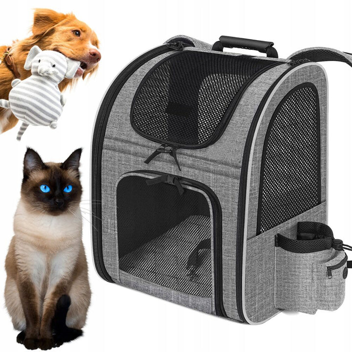Rucsac pentru transport animale, Zola®, fereastra frontala, deschieri de ventilatie, PVC si plastic, pentru pisici si animale mici, greutate maxima suportata 6 kg, gri-negru