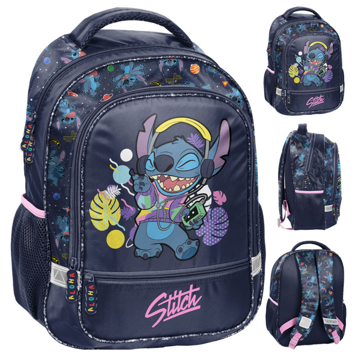 Ghiozdan scolar, Zola, Disney Stitch, 2 compartimente,  impermeabil, 38 x 28 x 15 cm, bleumarin